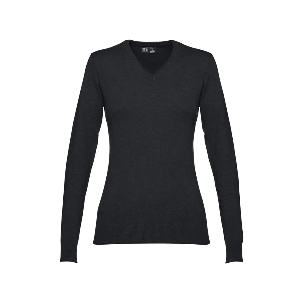 Pullover mit V-Ausschnitt für Damen aus Baumwolle und Polyamid - THC MILAN WOMEN - Schwarz