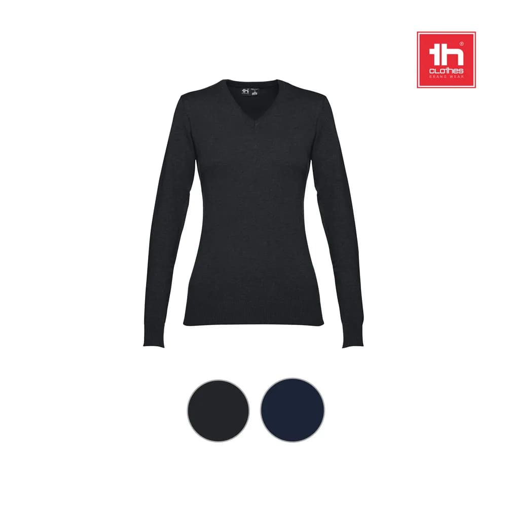 Pullover mit V-Ausschnitt für Damen aus Baumwolle und Polyamid - THC MILAN WOMEN - Schwarz