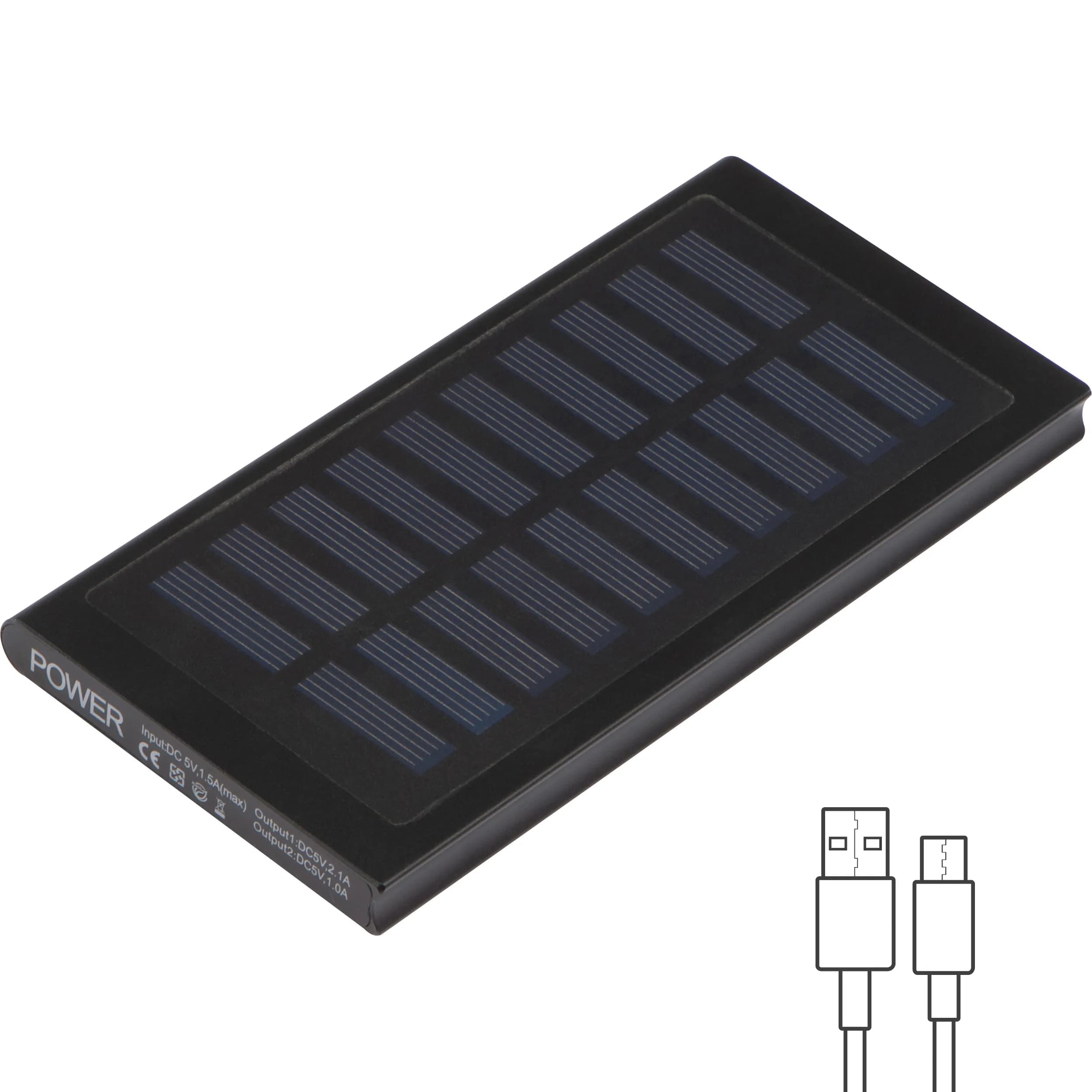Solar Powerbank aus Metall 8.000mAh SAVERIO - schwarz