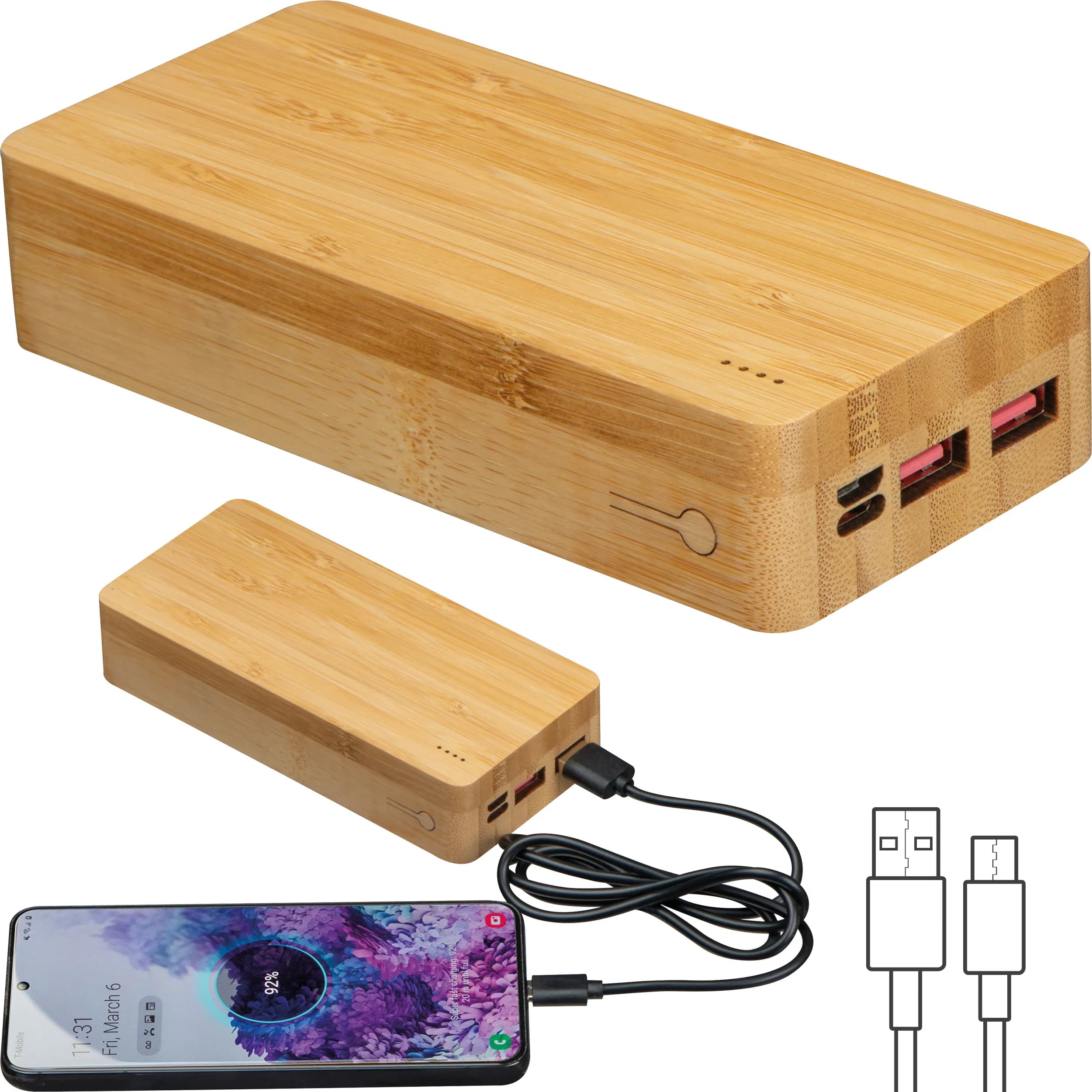 Powerbank aus Bambus 20.000 mAh VALERIA - beige