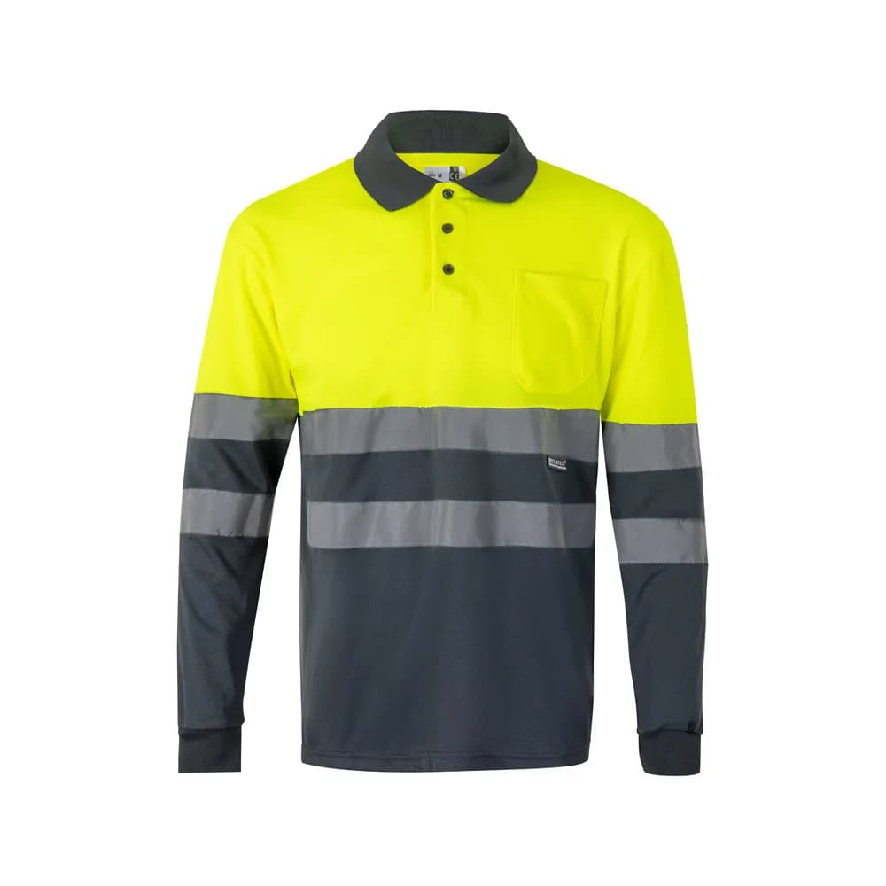 Zweifarbiges Poloshirt im Bird-Eye-Design (160g/m²) mit langen Ärmeln, aus Polyester (100%) - VL VULCAN LARGE - Grau