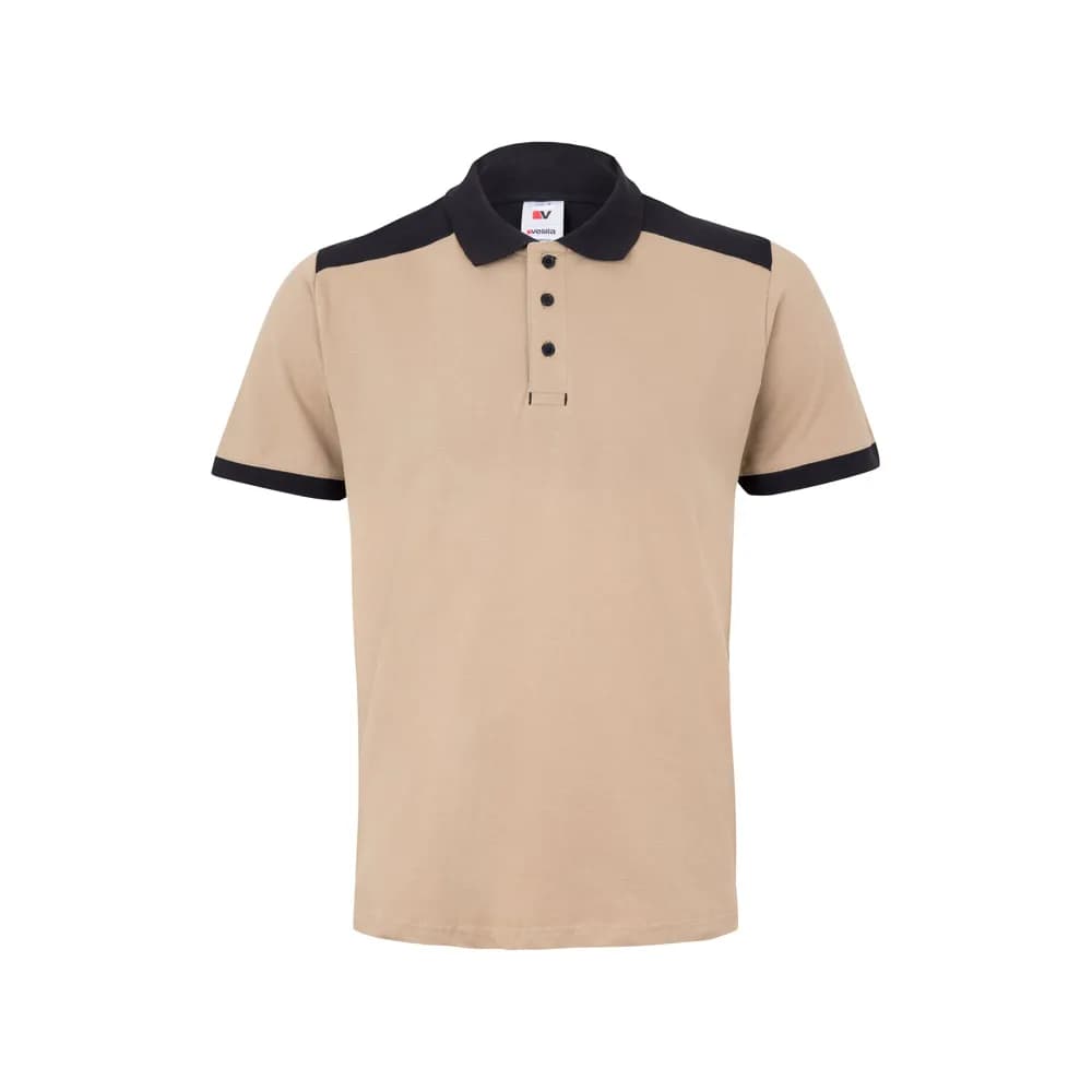Zweifarbiges Stretch-Piqué-Poloshirt (200 g/m²) mit kurzen Ärmeln, aus Polyester (96 %) und Elastan (4 %) - VL VELES - Beige