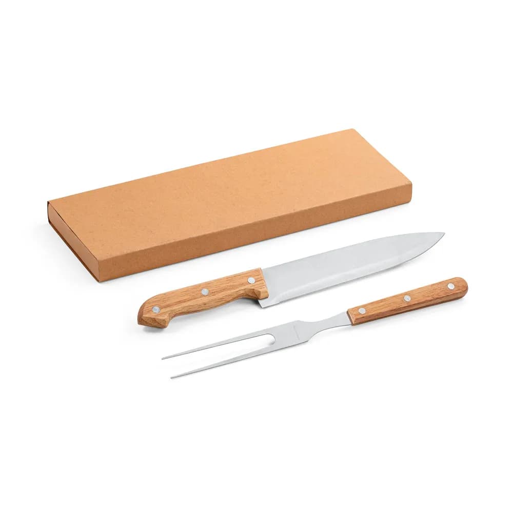 Grill-Set aus Bambus und Edelstahl 2-teilig bestehend aus einer Grillgabel und einem Messer - SALSA - Natur