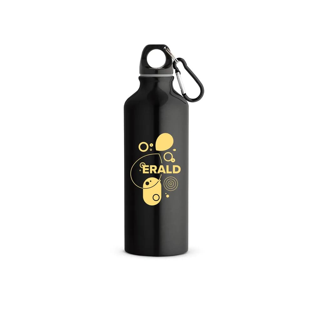 Flasche aus recyceltem Aluminium (100% rAL) 530 mL mit Karabiner - RE-LANDSCAPE M - Schwarz