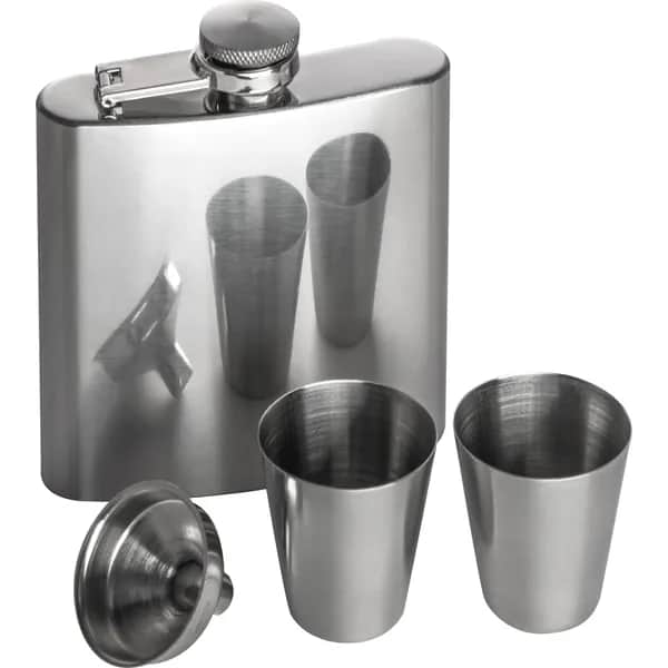 Flachmann Set mit 2 Pinnchen und Trichter aus Edelstahl FAITH - grau