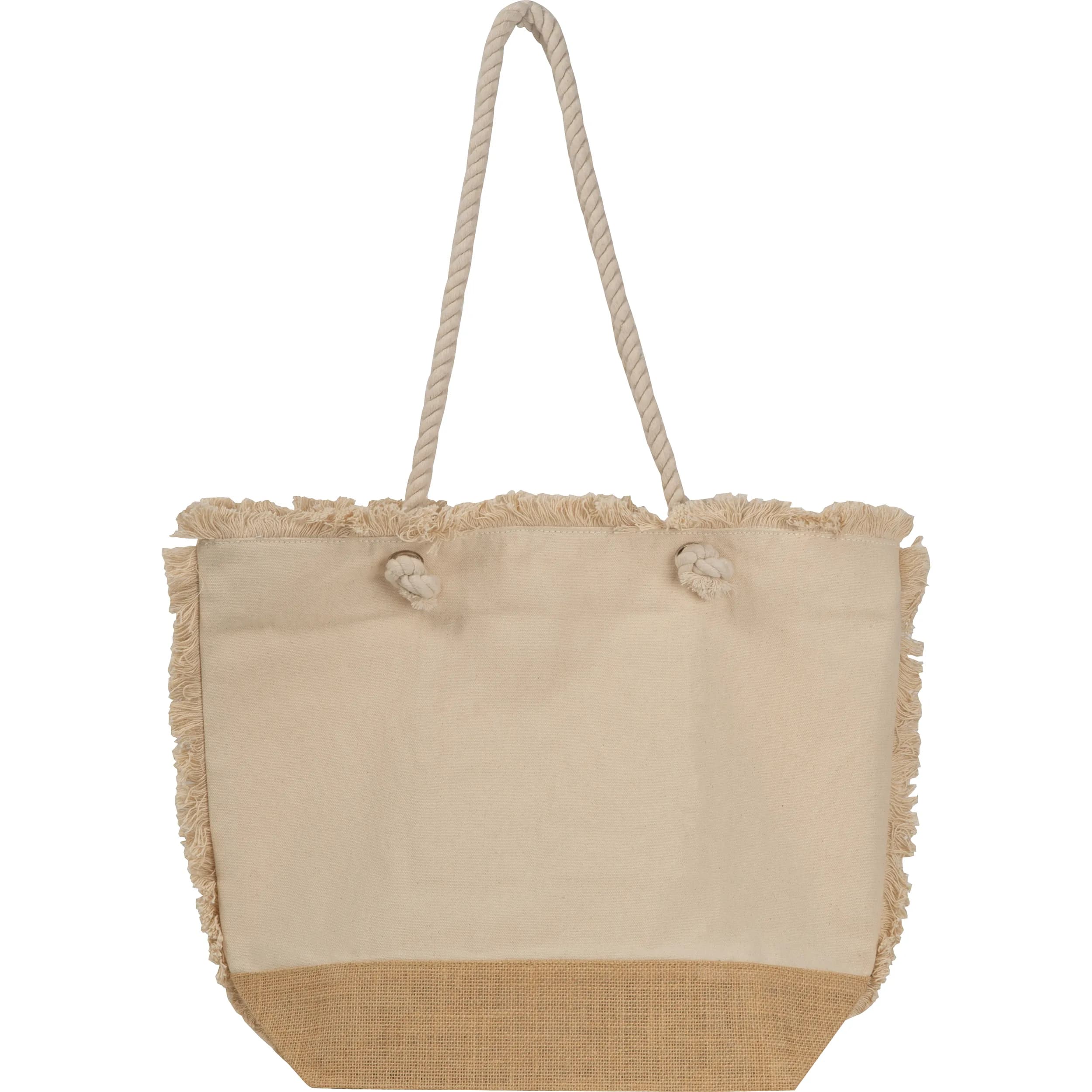 Strandtasche mit Juteboden und Fransen RICARDA - beige