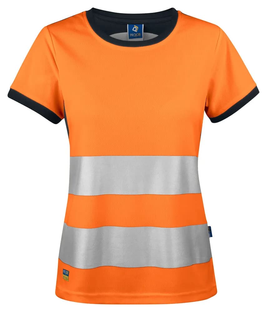 6012 DAMEN T-SHIRT EN ISO 20471 KLASSE 2 - Orange/Schwarz