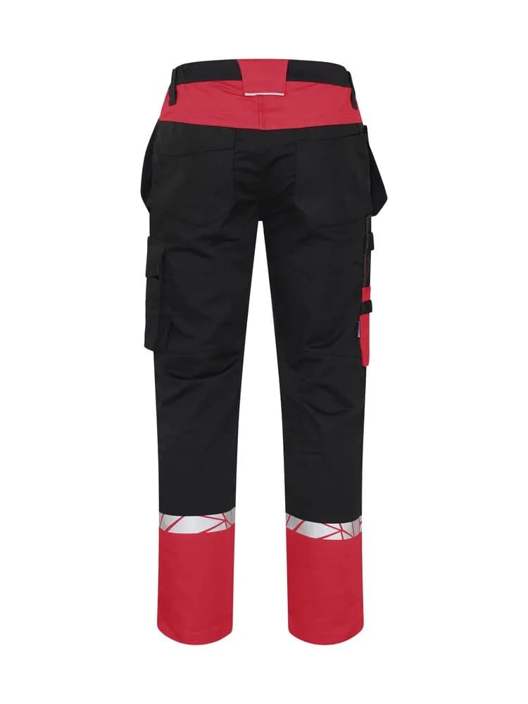 7509 ARBEITSHOSE (Taschen für Knieschutzer + hoher Schutz) - Schwarz/rot