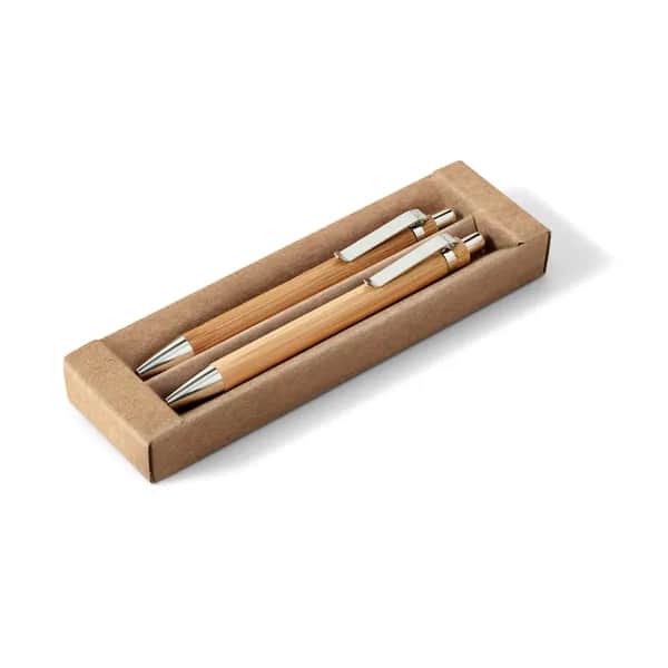 Schreibset mit Kugelschreiber und Minenbleistift aus Bambus - GREENY - Natur