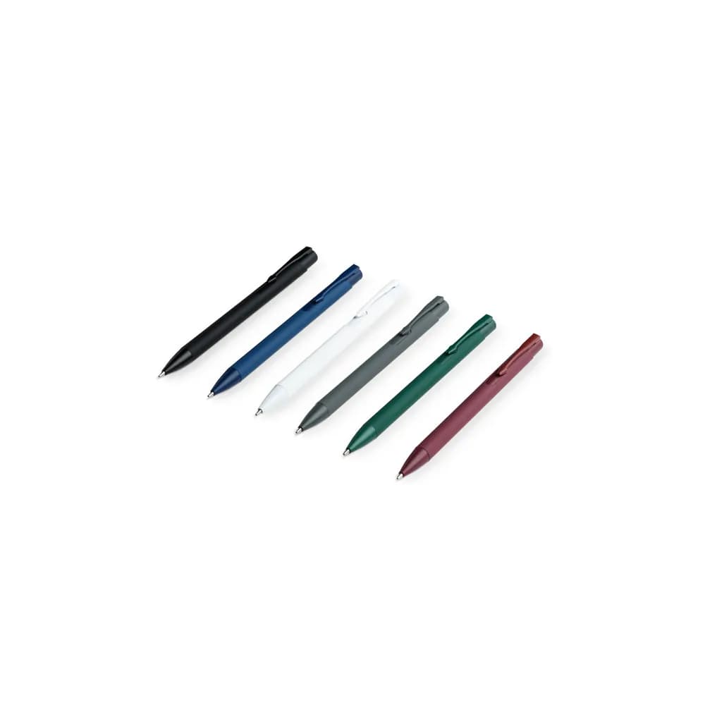 Blauschreibender Kugelschreiber aus recyceltem Aluminium (100% rAL) mit Gummibeschichtung - CLINT - Schwarz