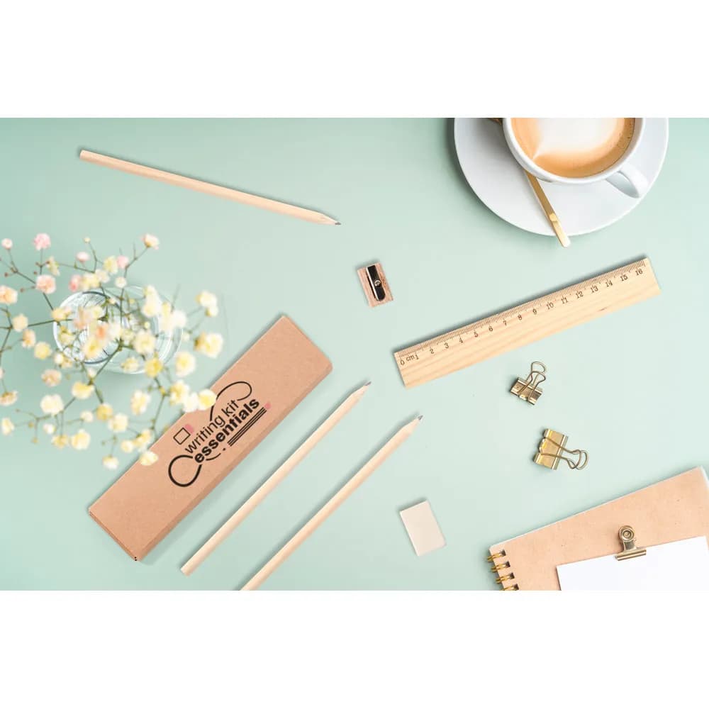 Schreibset bestehend aus Bleistift, Anspitzer, Radiergummi und Lineal - GEOFFREY - Natur