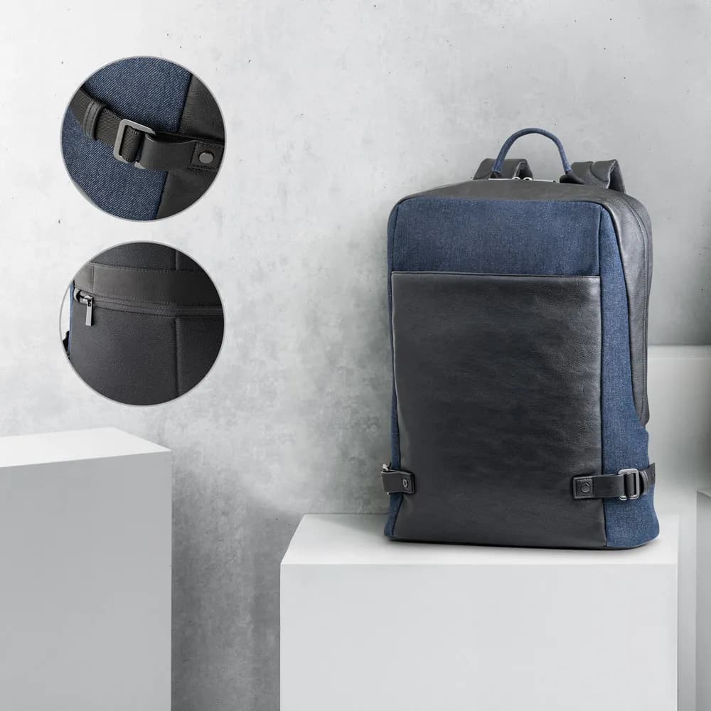 Laptop-Rucksack bis zu 15.6 aus Denim und PU - DIVERGENT BACKPACK I - Dunkelblau