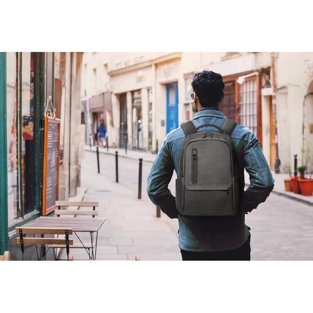 Wasserabweisender 2Tone-Laptop-Rucksack aus recyceltem Nylon mit 210D-Fach - RE-BOSTON - Schwarz