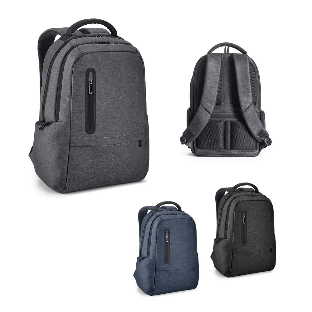 Wasserabweisender 2Tone-Laptop-Rucksack aus recyceltem Nylon mit 210D-Fach - RE-BOSTON - Schwarz