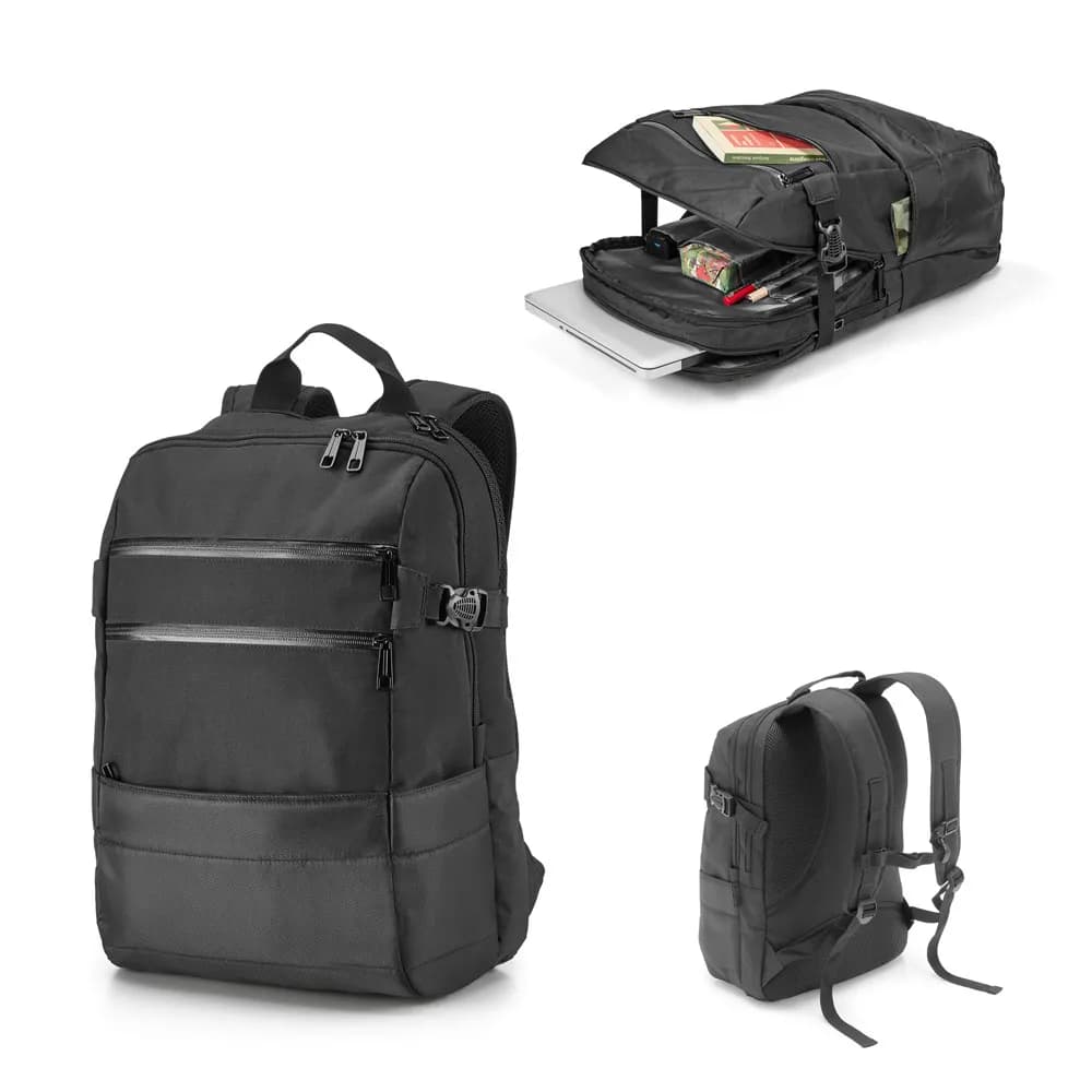 Laptop-Rucksack 15.6 aus 300D Polyester und 840D Jacquard - ZIPPERS BPACK - Schwarz