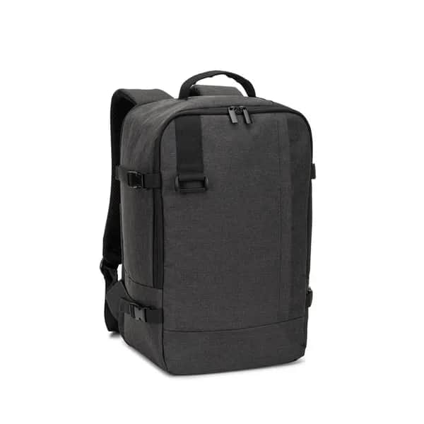 Rucksack, entwickelt um die von den Fluggesellschaften geforderten Massvorgaben zu erfüllen, aus hochdichtem, recyceltem 600D-Polyester - CIES - Dunkelgrau