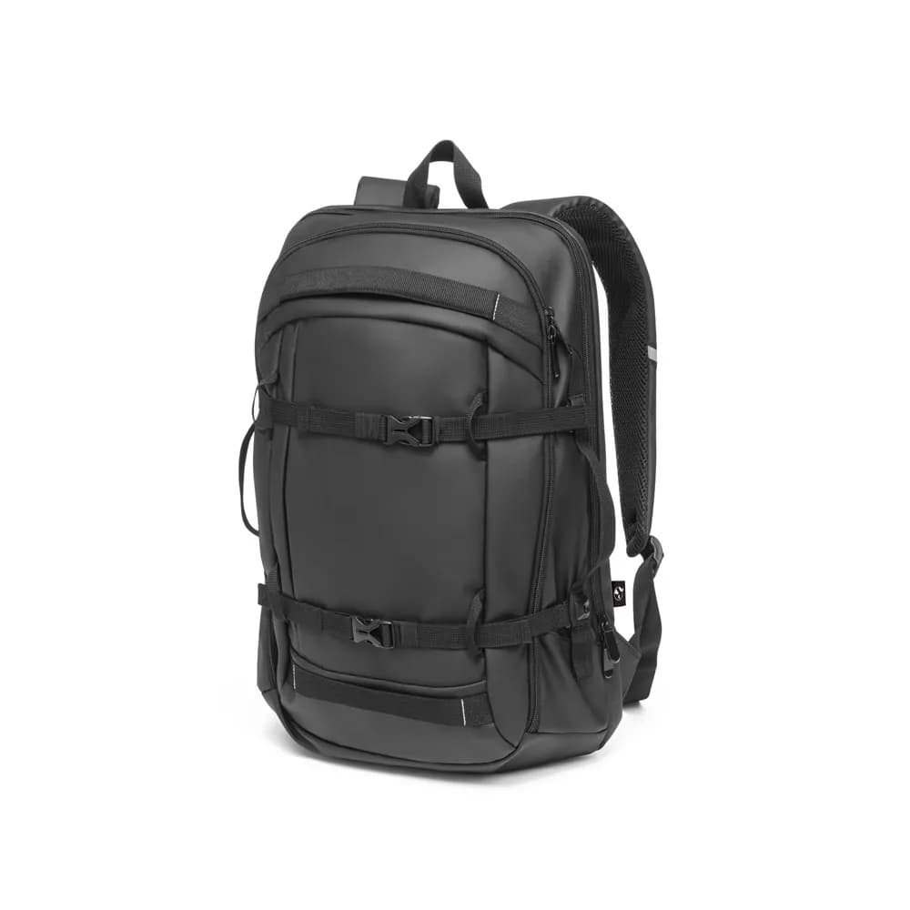 Laptop-Rucksack aus 900D hochdichtem recyceltem Polyester mit wasserdichter Beschichtung und 210D Futter aus recyceltem Polyester 173 - KAMPALA - Schwarz
