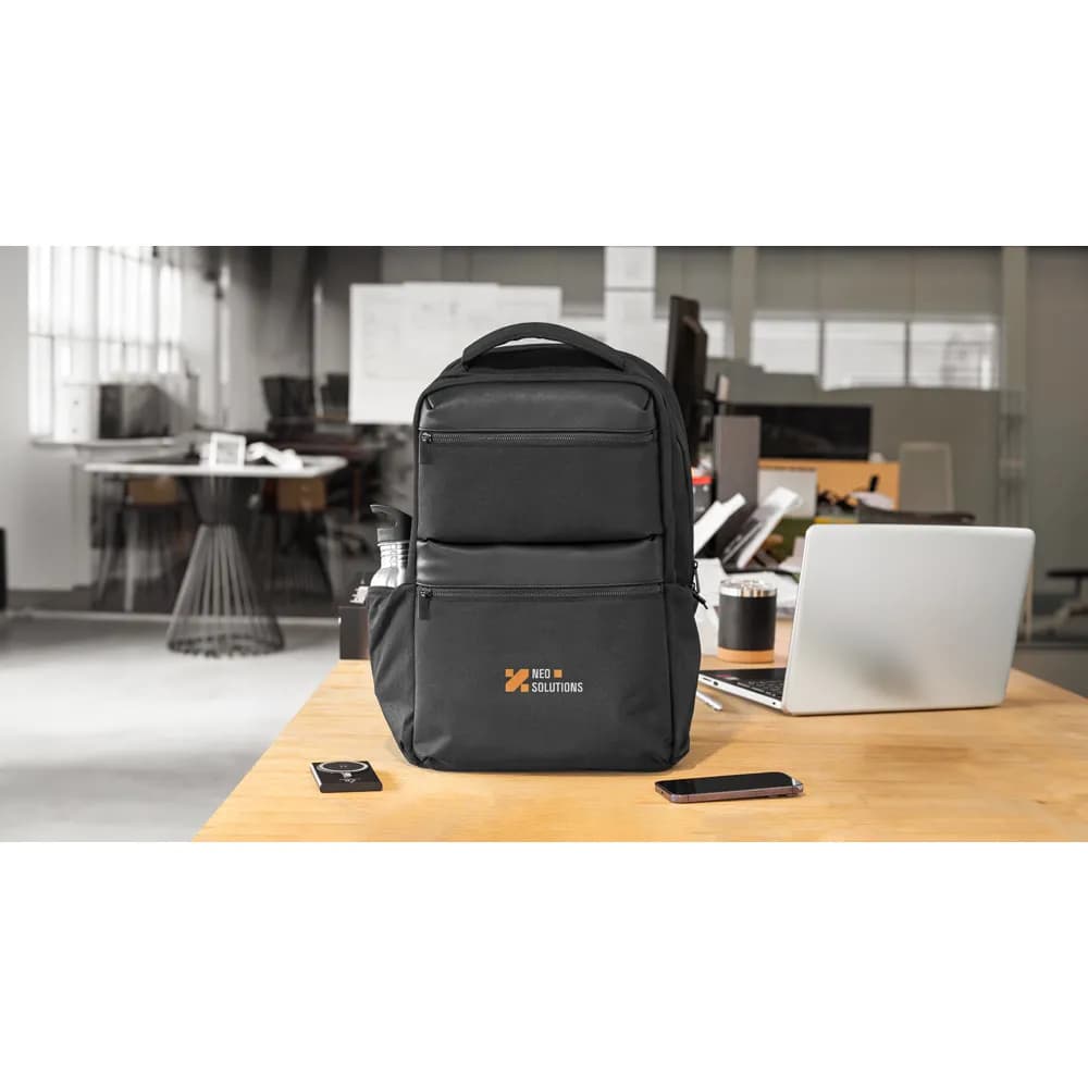 Wasserabweisender Rucksack aus recyceltem Twill mit zwei großen Fronttaschen, 173 Zoll - COPENHAGEN - Schwarz