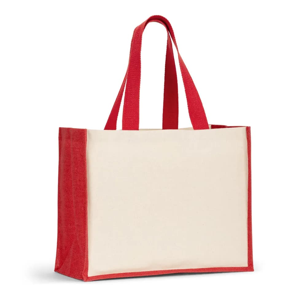 Tasche aus Canvas (320 g/m²), mit Boden und Seiten aus farbig laminierter Jute (350 g/m²) - HELSINQUE COLOUR - Rot