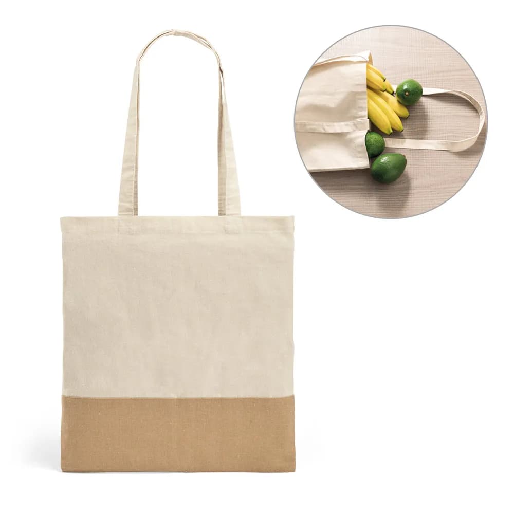 Tasche aus 100% Baumwolle (160 g/m²) mit Details aus Jute-Imitat - MERCAT - Natur