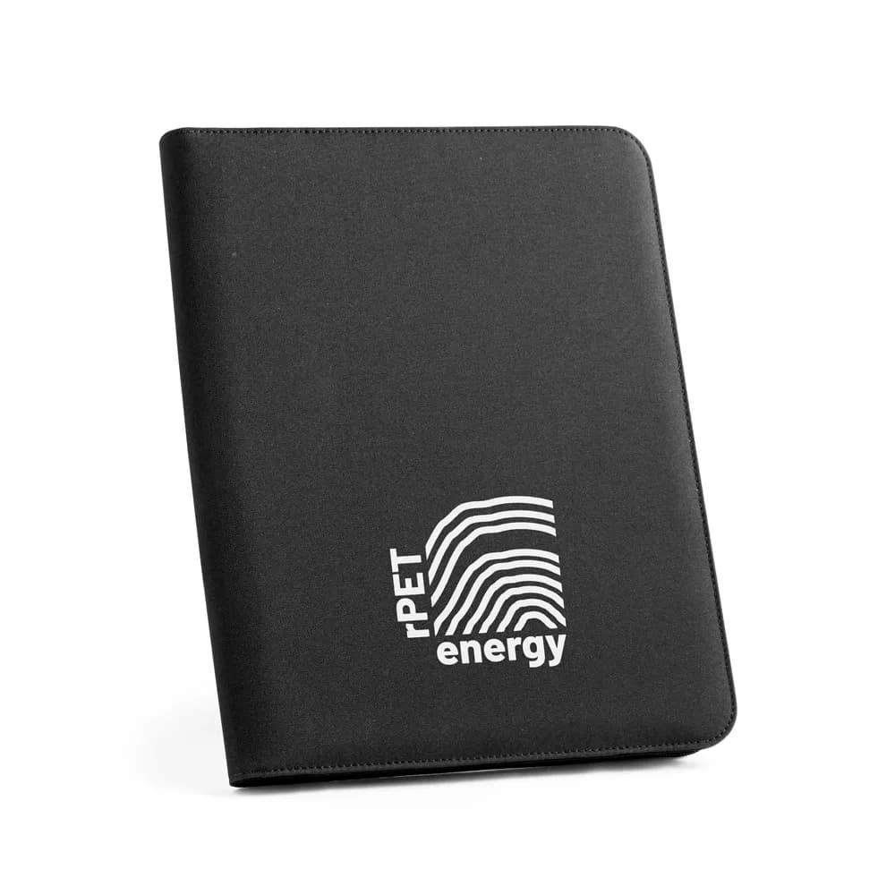 A4 Mappe aus recyceltem Polyester (100% rPET) 300D mit Reißverschluss - EMERGE FOLDER - Schwarz