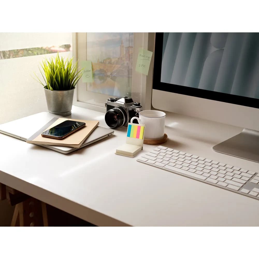 Büroset 2-in-1- aus 100 % Recyclingpapier mit 6 Haftnotizblöcken - KAIRON - Weiß