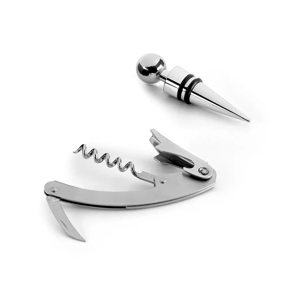 Weinset aus Zink und Edelstahl bestehend - BARREL - Satinsilber