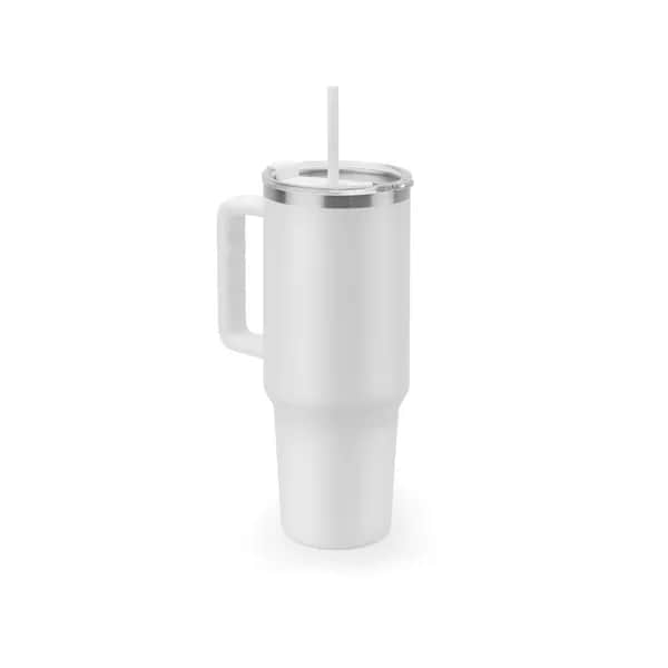 Grosser Reisebecher aus Edelstahl (91 % recycelt) mit vakuumisolierter Doppelwand und matter Oberfläche 1300 ml - JOYNER XL - Weiß