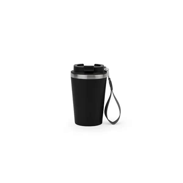 Reisebecher aus Edelstahl (90 % recycelt) und Außenwand aus PP mit matter Oberfläche 440 ml - SPITZ - Schwarz