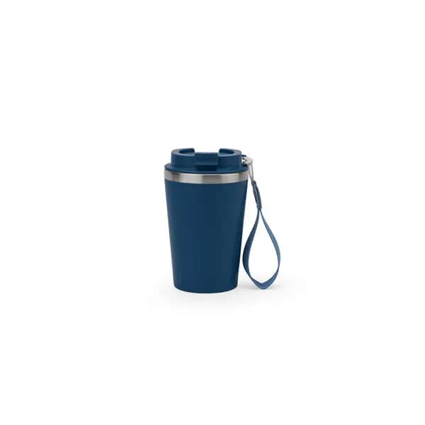 Reisebecher aus Edelstahl (90 % recycelt) und Außenwand aus PP mit matter Oberfläche 440 ml - SPITZ - Dunkelblau