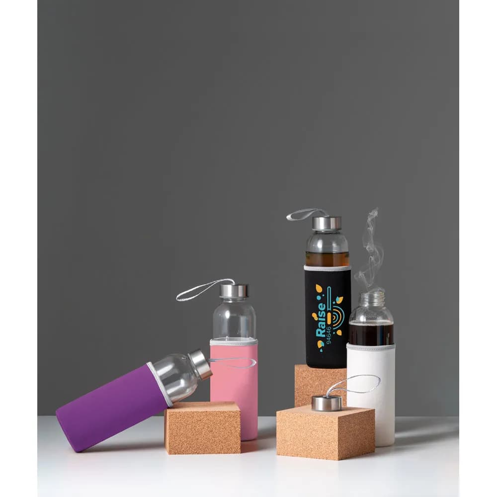 Glas und Edelstahl Sportflasche 520 mL - RAISE - Schwarz