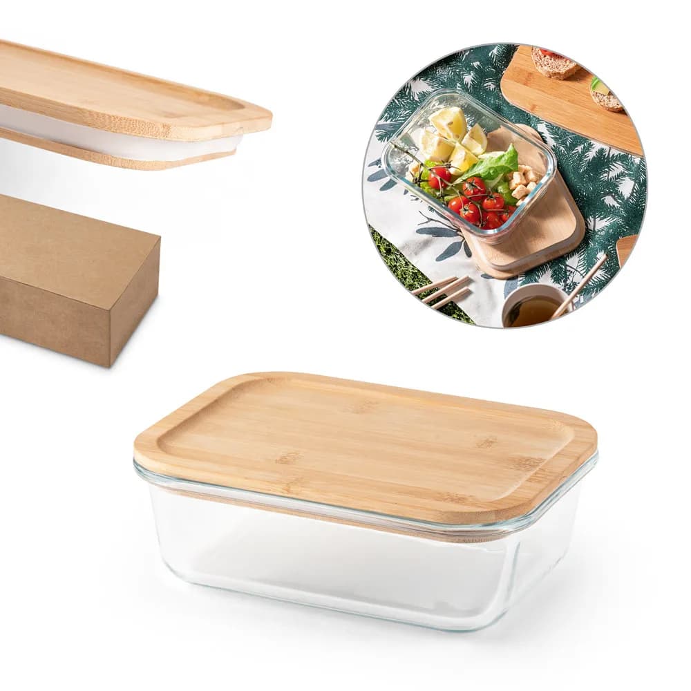 Lunchbox. Hermetische Dose aus Borosilikatglas und Bambusdeckel 1000 mL - PORTOBELLO - Natur
