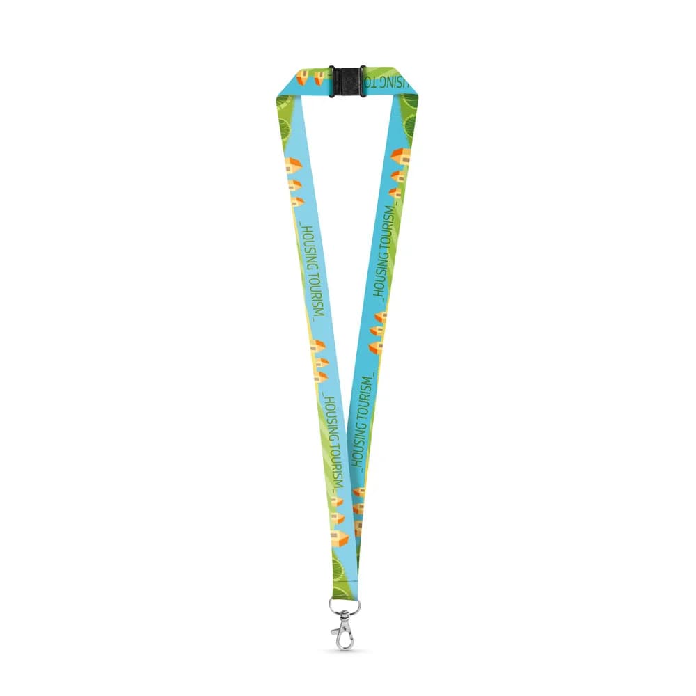 SET Lanyard SUBLIMATION Long II (20 mm) aus recyceltem Polyester (100% rPET) mit 20 mm Schnappkarabiner und Sicherheitsverschluss - DOVER - Weiß