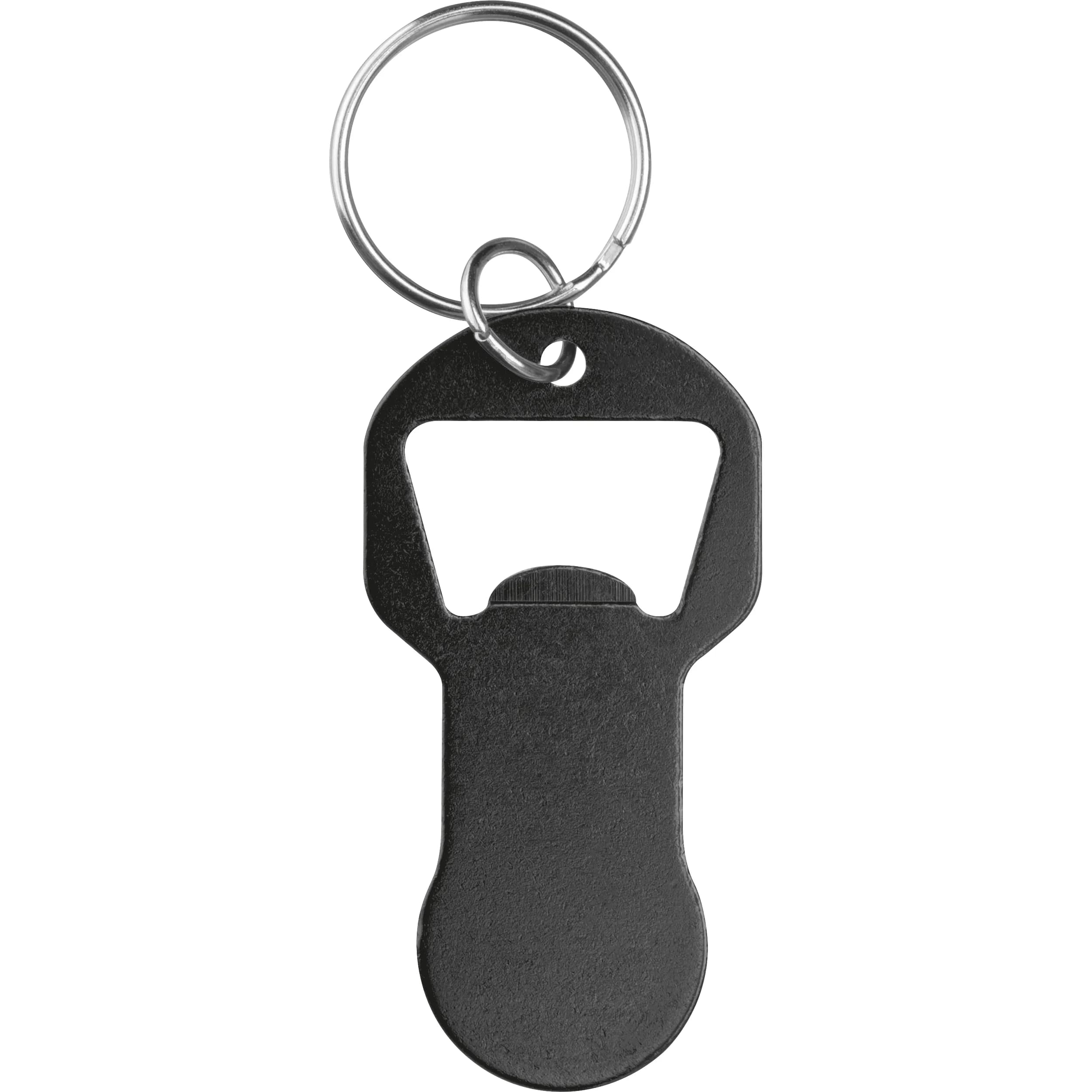 Recycelter Alu Schlüsselanhänger mit Einkaufswagenlöser und Flaschenöffner OLIVER - schwarz