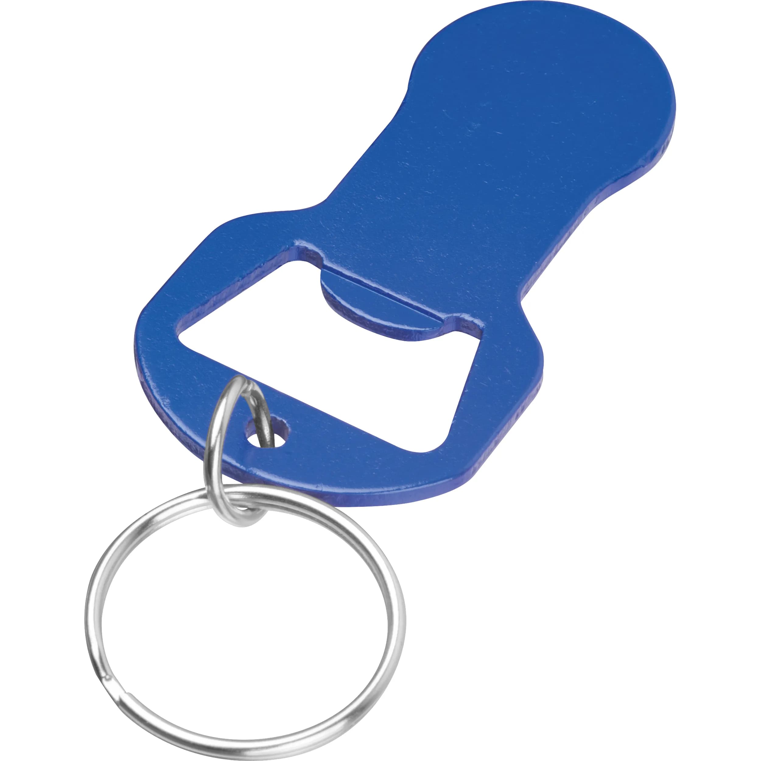Recycelter Alu Schlüsselanhänger mit Einkaufswagenlöser und Flaschenöffner OLIVER - blau