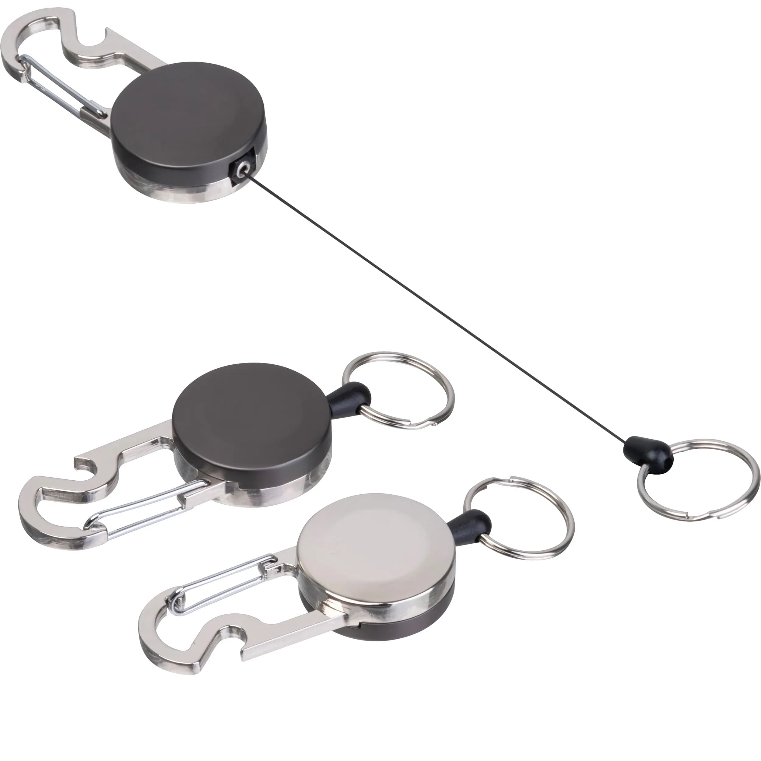 Ausziehbarer Schlüsselanhänger mit Karabiner aus Metall PEGGY - schwarz