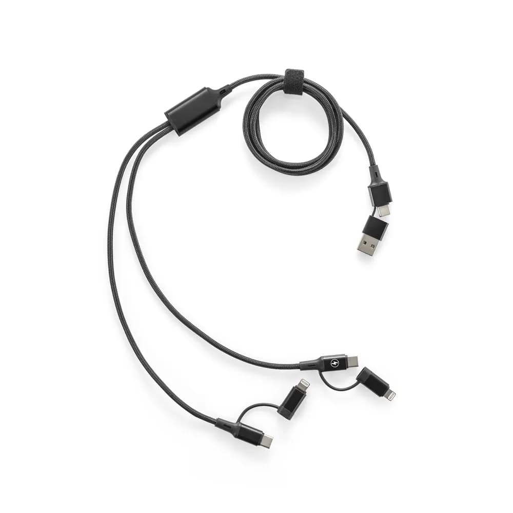 Superschnelles 6-in-1-USB-Kabel aus recyceltem Aluminium (20 %) und recyceltem PET (4 %) - BERTOZZI - Schwarz