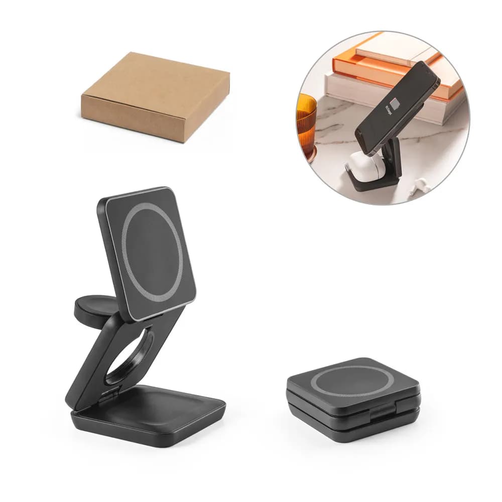 Superschnelles 15W 4-in-1 magnetisches kabelloses Ladegerät aus Recyceltes ABS (100% rABS) - BROGLIE - Schwarz