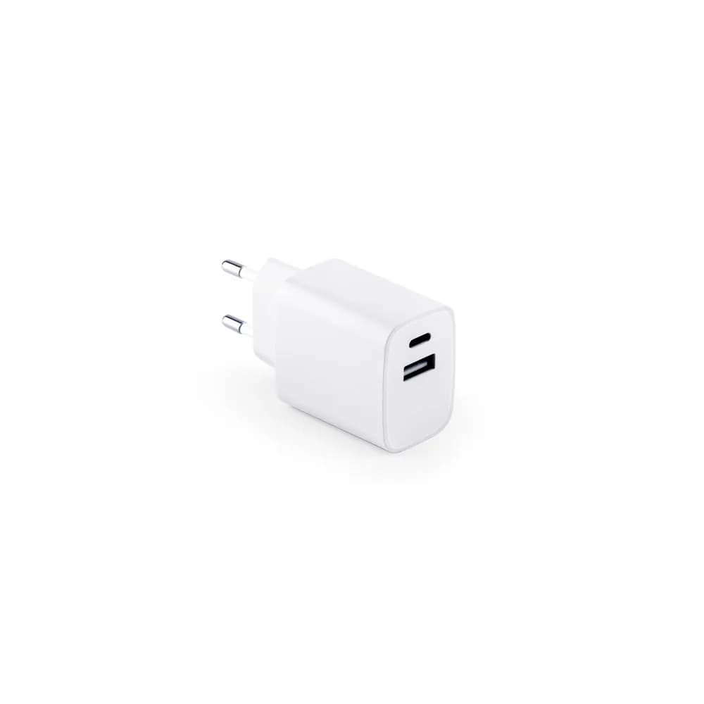 Ladegerät mit USB-A Anschluss 18W und USB-C 20W in Recyceltes ABS (100% rABS) - WEGENER - Weiß