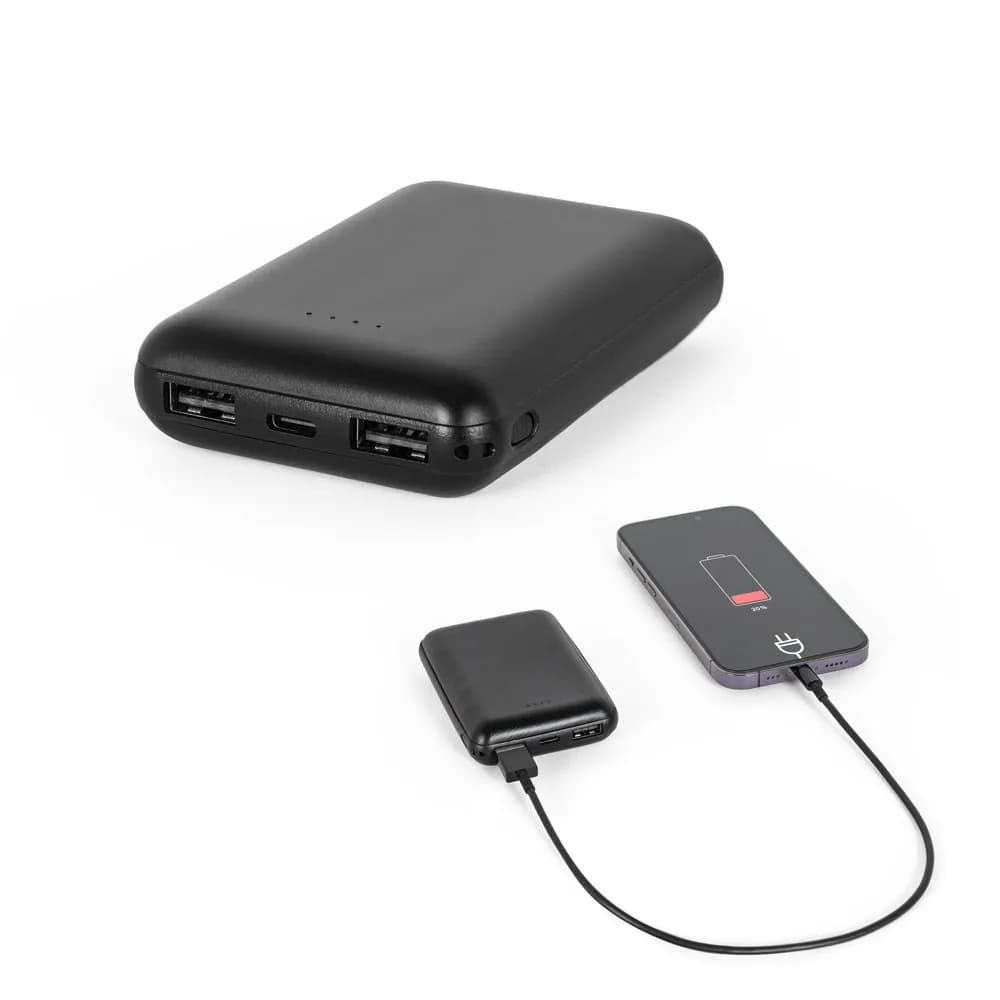 Powerbank 8000 mAh in recyceltem ABS (100% rABS) - LEAKEY 8 - Schwarz