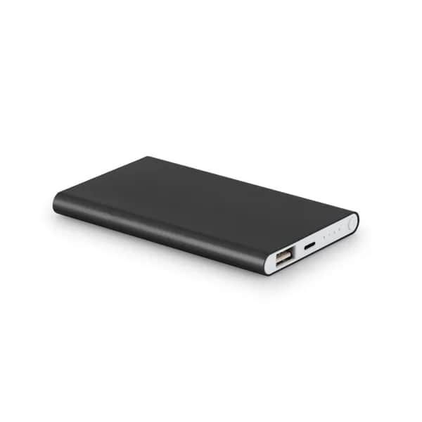 Powerbank Slim 4000 mAh aus 70 % recyceltes ABS (70% rABS) und 30 % recyceltes Aluminium (30% rAL) - MARCET - Schwarz