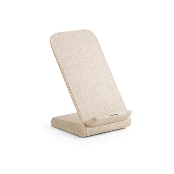 Smartphone-Halter mit schnellem 10W wireless Ladegerät aus Recyceltes ABS (70% rABS) und Weizenstroh - ENGLERT - Natur