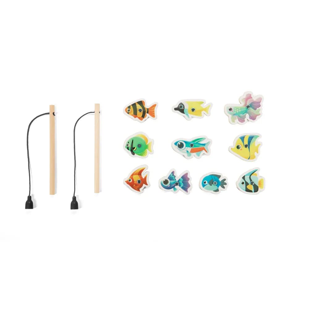 Angelspiel mit 10 Holzfischen, ideal für Kinder - FISHY - Natur