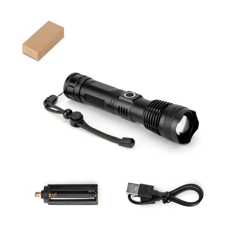 Recycled aluminium rechargeable torch (100% rAL) 10 W - YVIAN - Schwarz