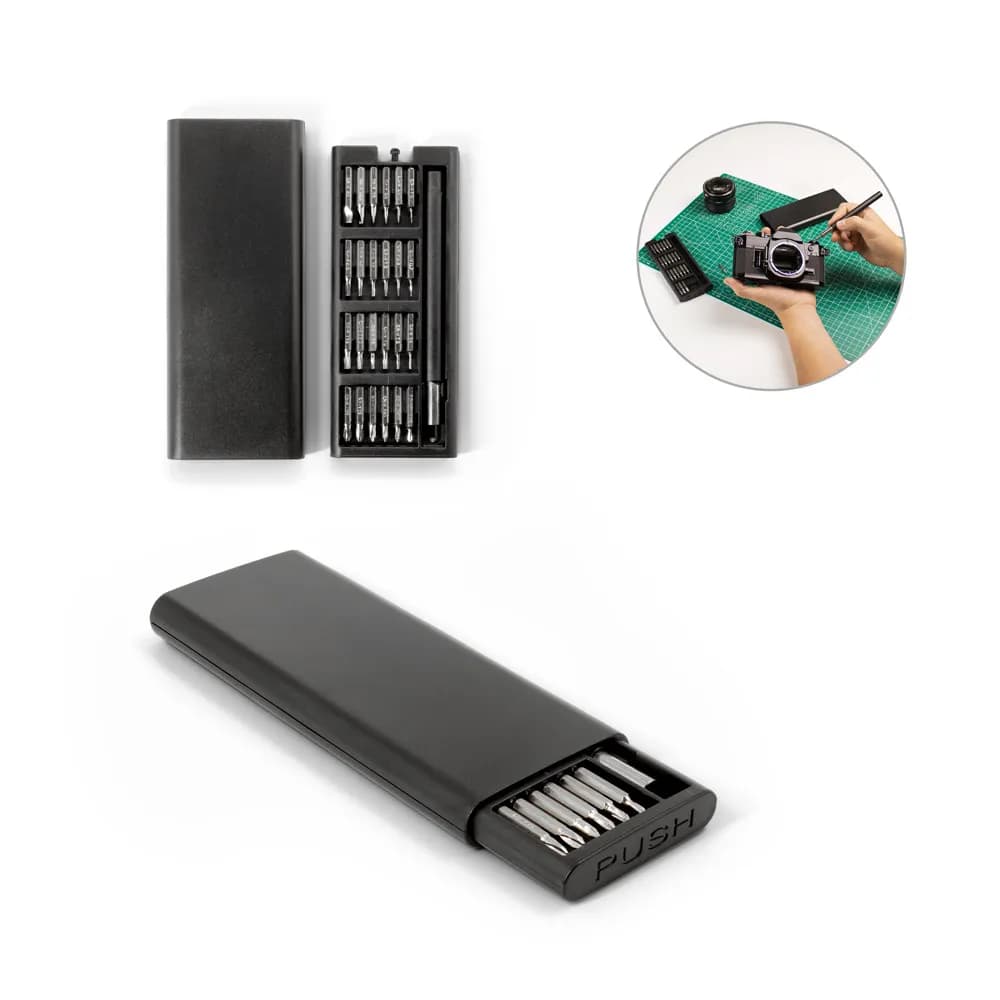 Schraubendreher-Set mit verschiedenen magnetischen Spitzen aus Carbonstahl - ATOM - Schwarz