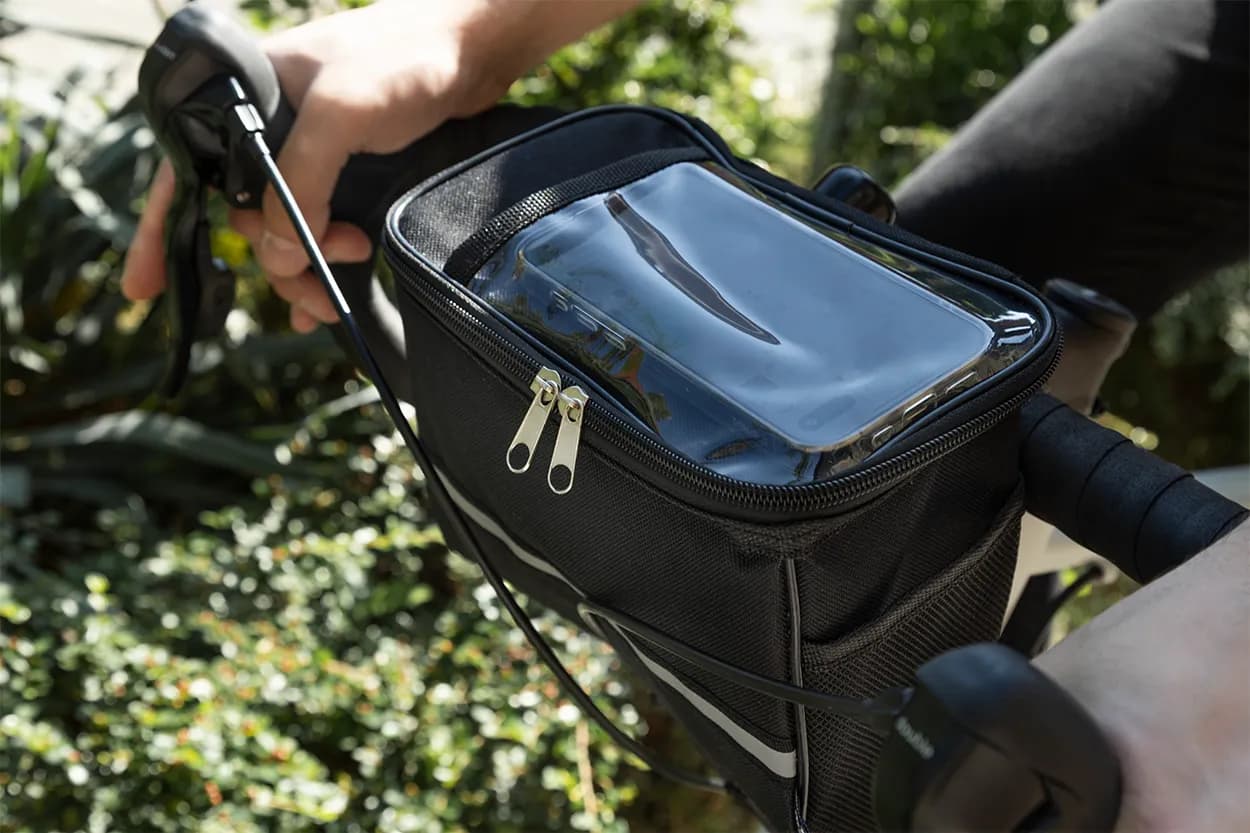 RPET-Fahrrad-Handyhaltertasche - Velofon Plus - schwarz (-10)