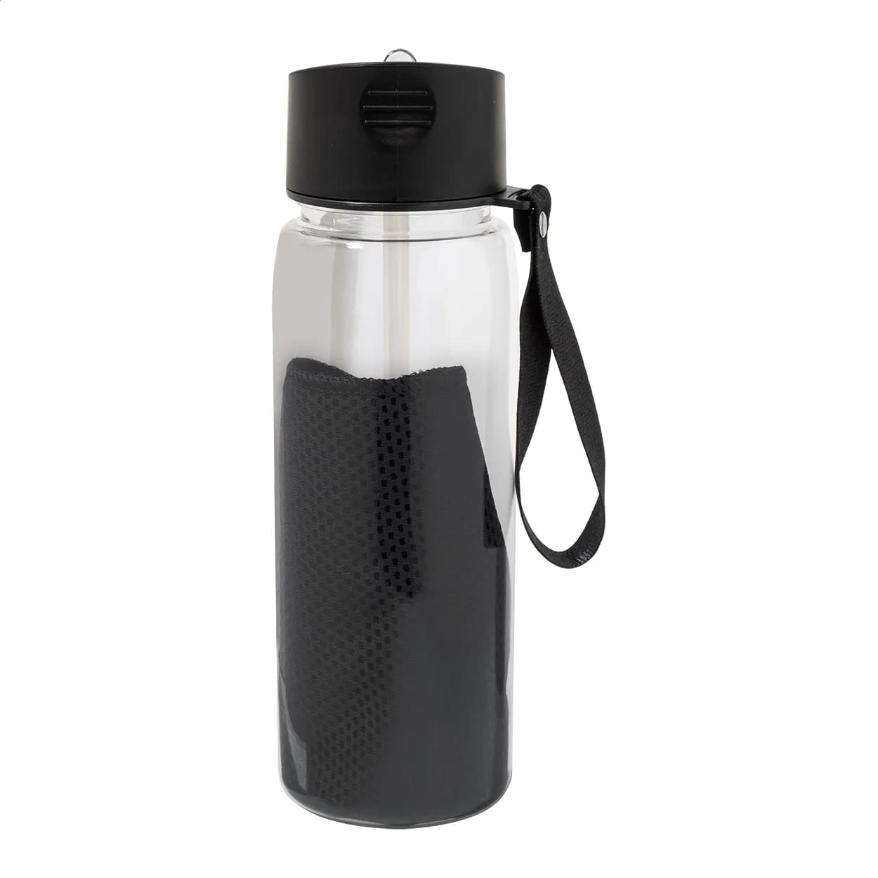 RPET Trinkflasche mit Handtuch - Fitmax - schwarz (-10)