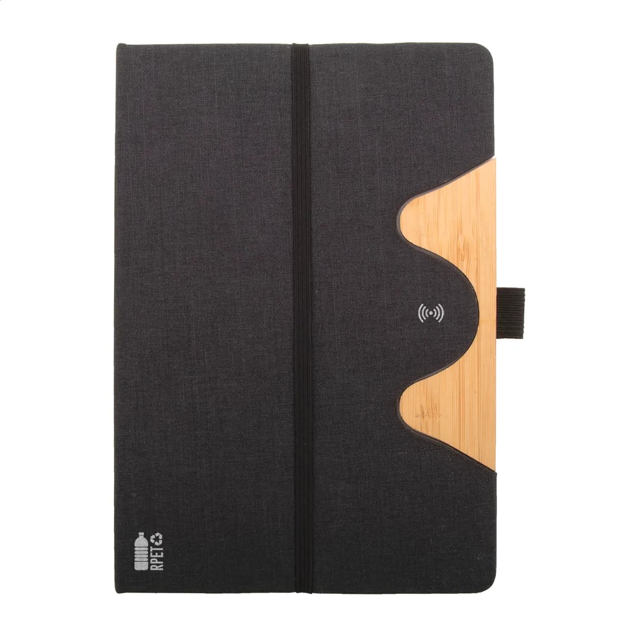 RPET Wireless-Charger/Notizbuch - Chatom - schwarz (-10)