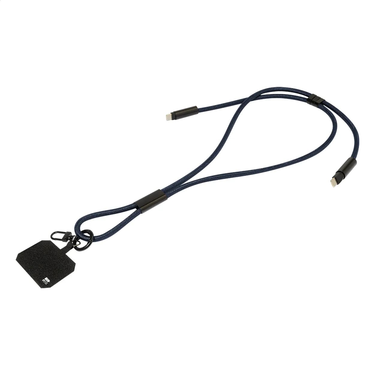 60W Lanyard mit Lade- und Datenkabel aus RPET - HolCharge - dunkelblau (-06A)