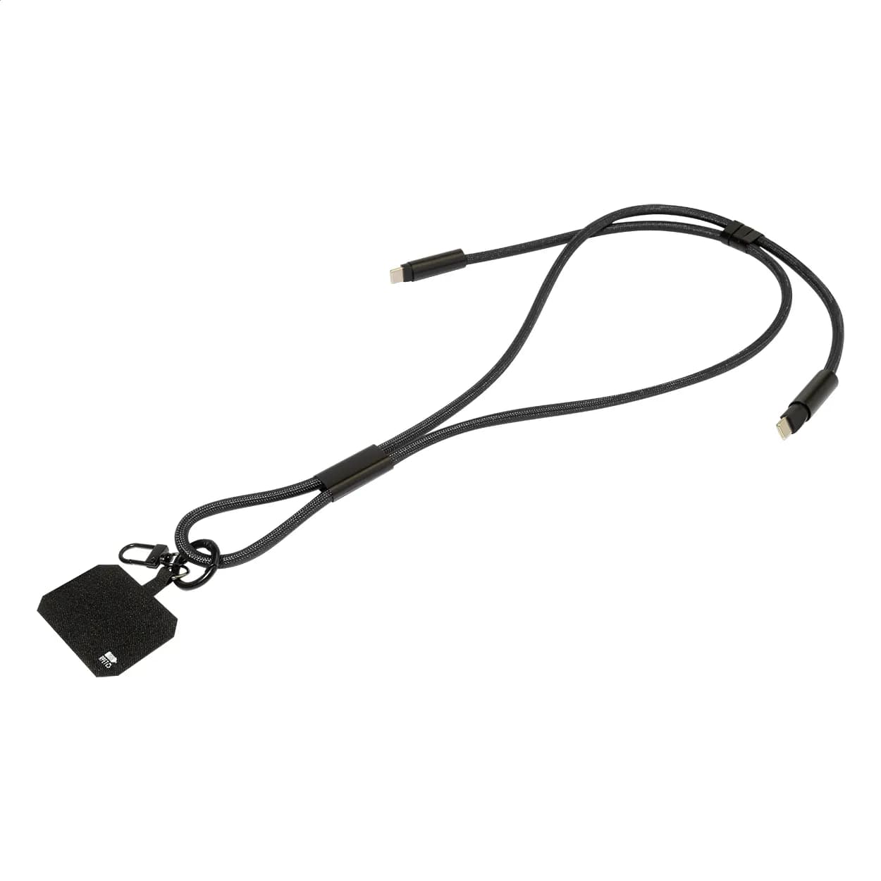 60W Lanyard mit Lade- und Datenkabel aus RPET - HolCharge - schwarz (-10)